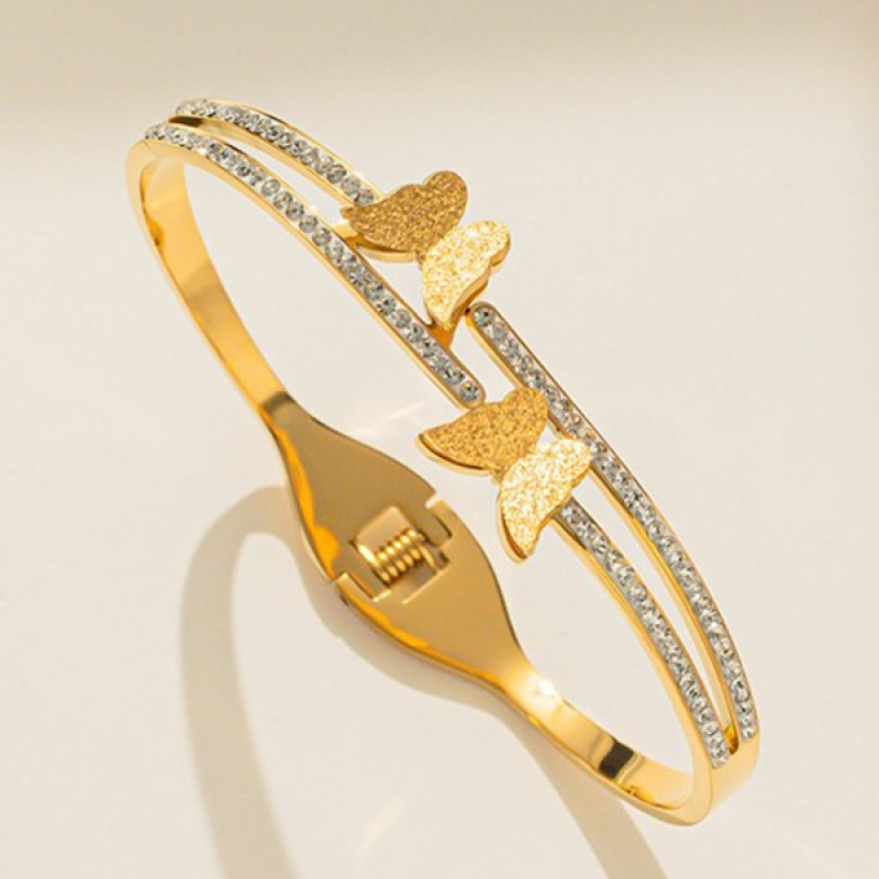 "Women Diamond and Gold-Plated Bangle-Style Bracelet "