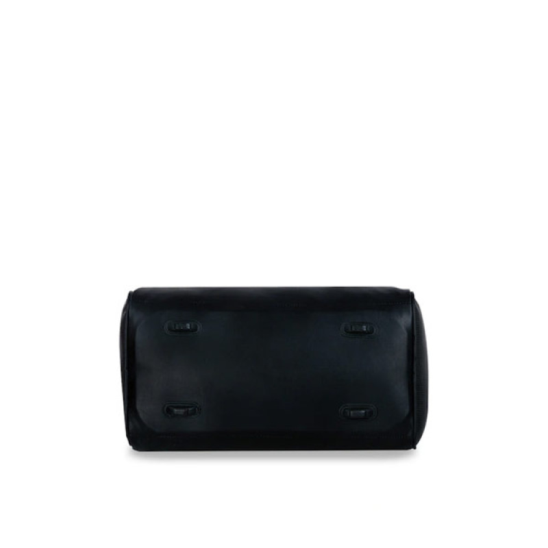 Black Solid Leather Travel Duffel Bag